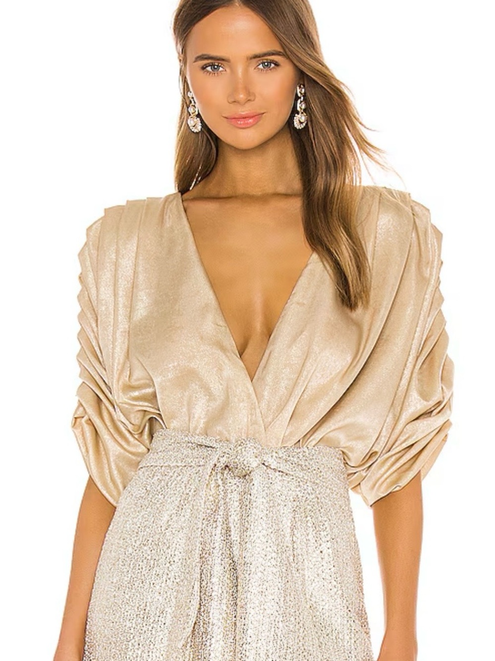 Iorane Light Gold pleated Bodysuit from Revolve, Brazil 38 (Size Small)